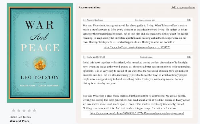 Recommendations for War and Peace by Tolstoy